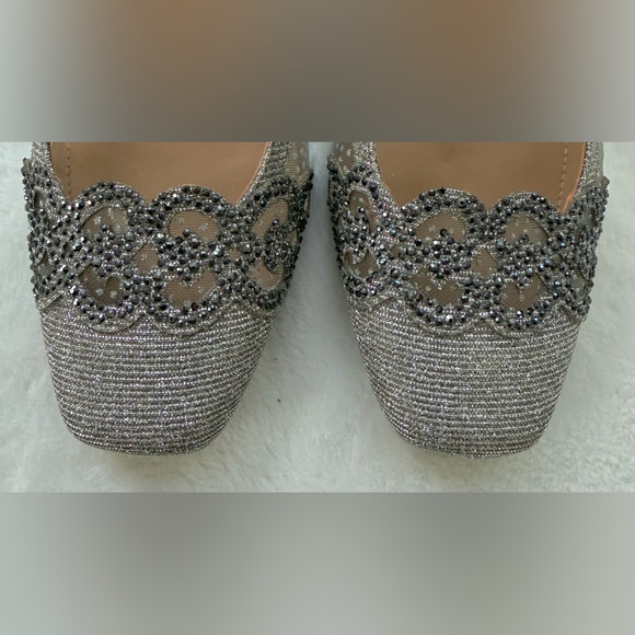 J. Renee Faleece Slingback Pumps 9.5 Pewter Glitter Snow Dot Mesh Block Heel - Picture 7 of 15
